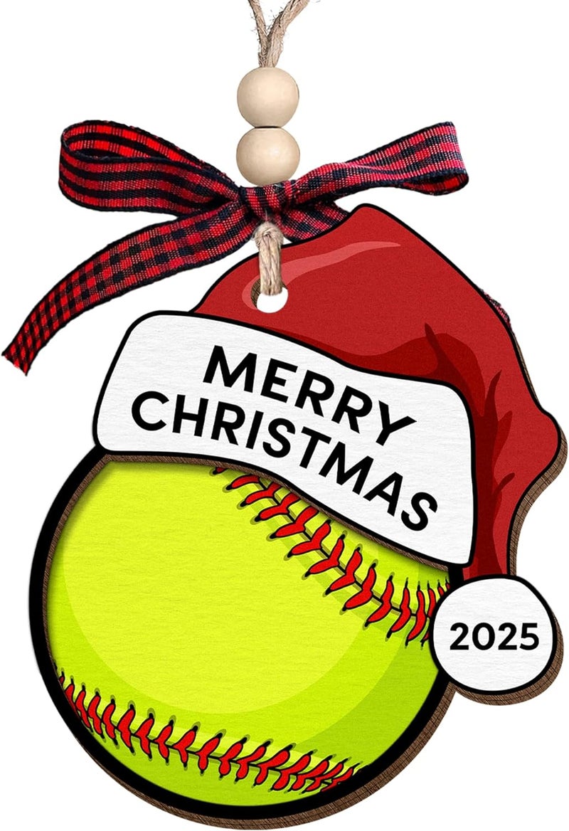 MAPDTWO Softball Ornament - Softball Gifts for Girls, Players, Lovers, Team, Coaches, Teens - Sports Ornaments for Christmas Tree - Girls Sports Gifts 2025-2 Layered Wood Christmas Ornament 2025 - Image 1